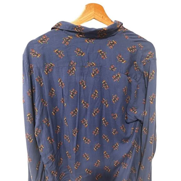 The Kooples Fitted Medium Abstract Blue Long Sleeve Button Down Shirt - Picture 7 of 11